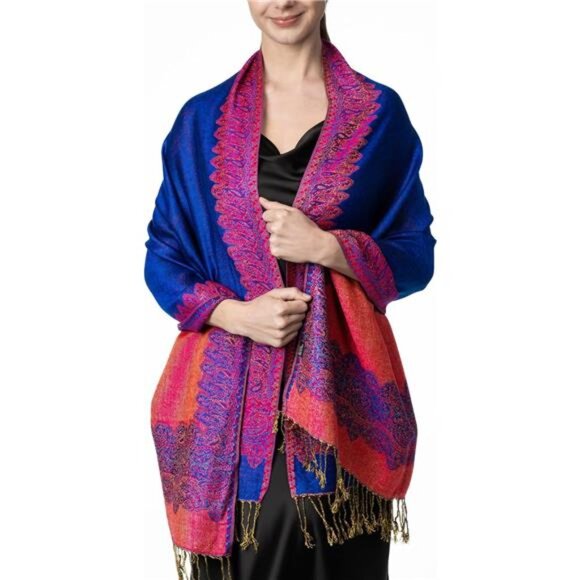 Accessories - Elegant Reversible Paisley Shawl Wrap Scarf Blue Pink